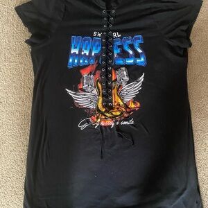 SHEIN Plus Size XXL Gothic Emo Rocker Wings Tie Lace Up Shirt Dress Biker Lady